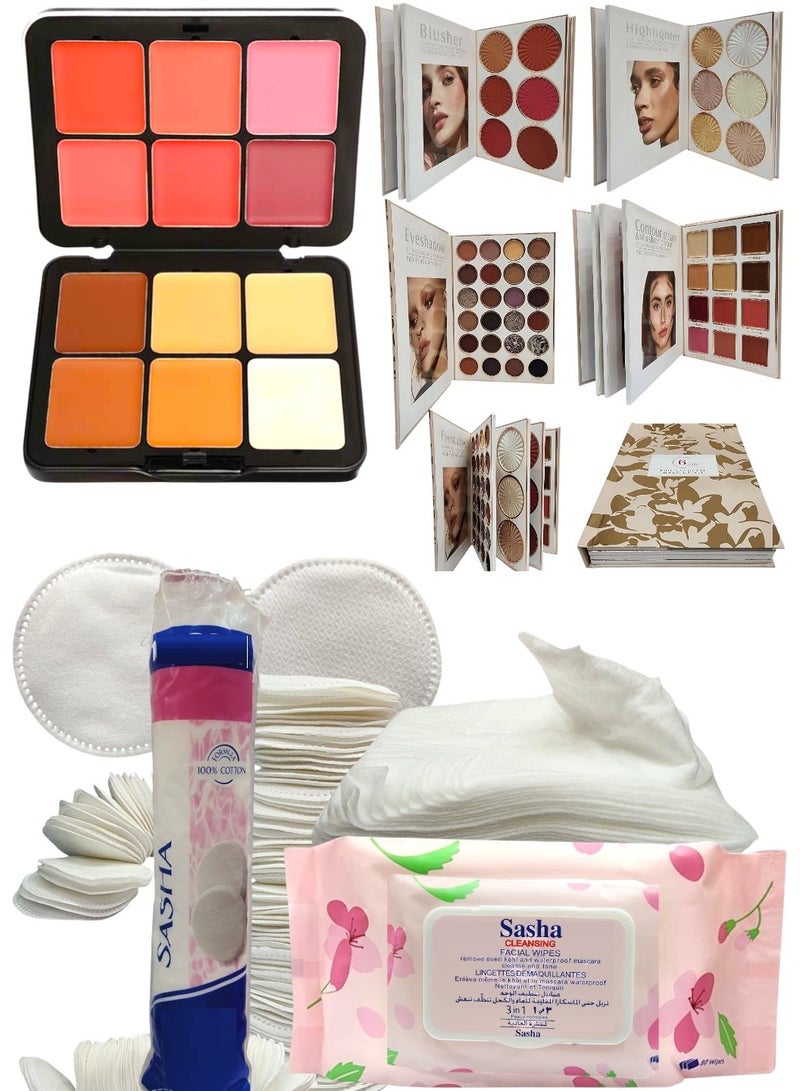 Professional Make UP Kit + 12 Shades Concealer & Blusher Multicolour + 80-Piece Make Up Remover Wet Wipes White + Formula Cotton Soft Of Sasha 133 Pads